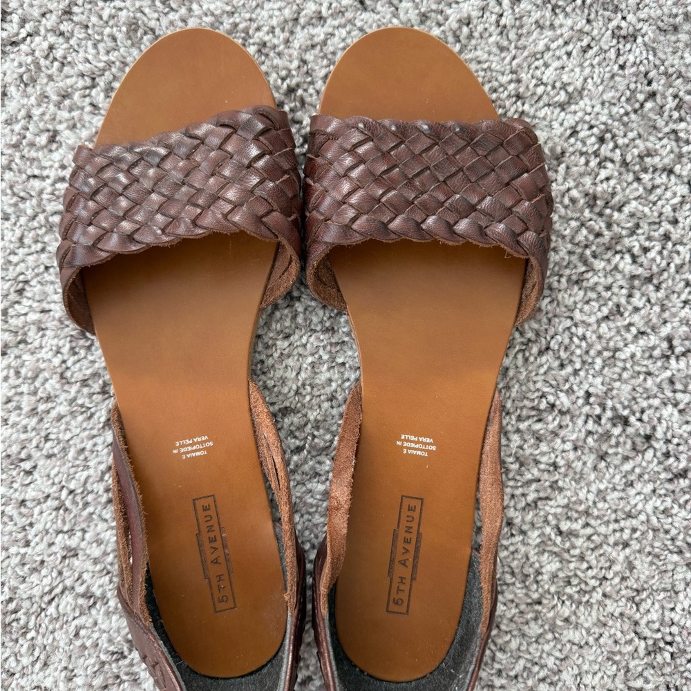 5th Avenue Brown Braided Leather Sandals